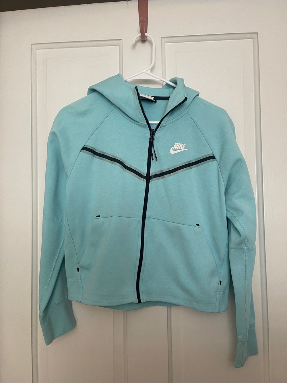 NIKE Light Aqua Blue Zip Hoodie with Black Accents